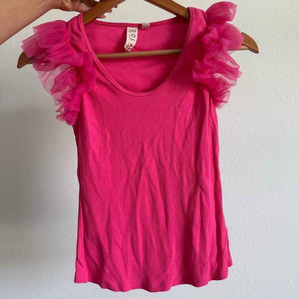 Anthropologie Dolan Pink Ruffle Sleeve Tank Top